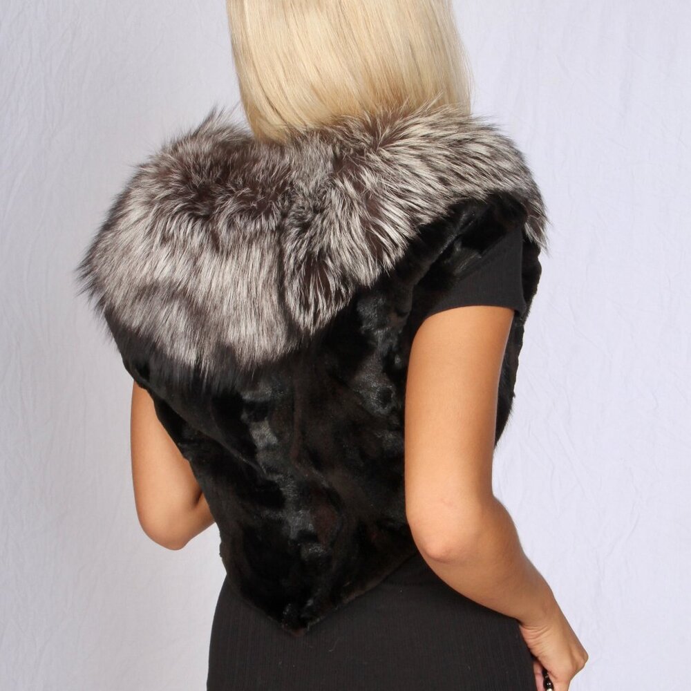 Sheared Mink Vest w/ Silver Fox Collar